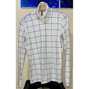 Lands' End Woman's Shaped Fit LS Turtleneck White w/Black Check XS